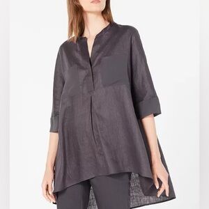 NWT Anne Klein Linen High-Lo Charcoal V-Neck Tunic Size XL